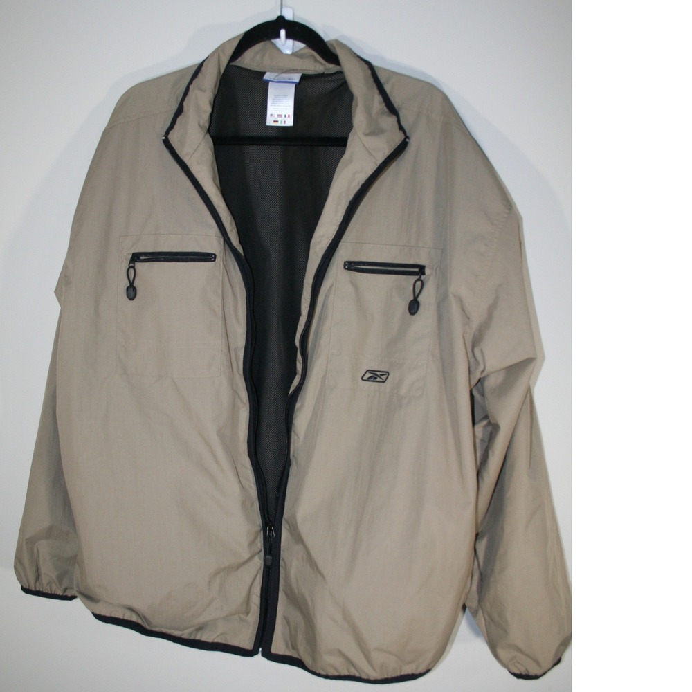 Reebok Womens Khaki Tan Mesh Lined Full Zip Windbreaker Jacket Large XL RN69421